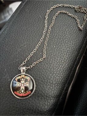 Silver-Tone Round Logo Pendant Necklace - Black and Silver